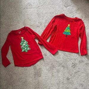Cat & Jack Red Long Sleeve Christmas Tree Tees